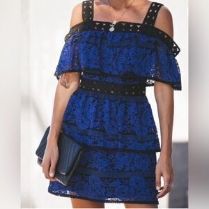 Ark n.c. Women’s  Black & Blue Tired Crochet Lace Mini Dress NWT size Medium
